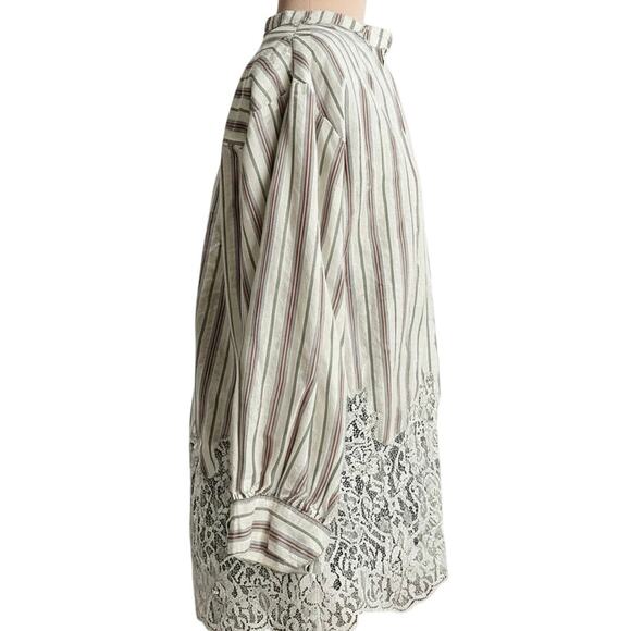 Pilcro striped lace hem popover tunic top white multicolor women’s XS - Picture 3 of 8